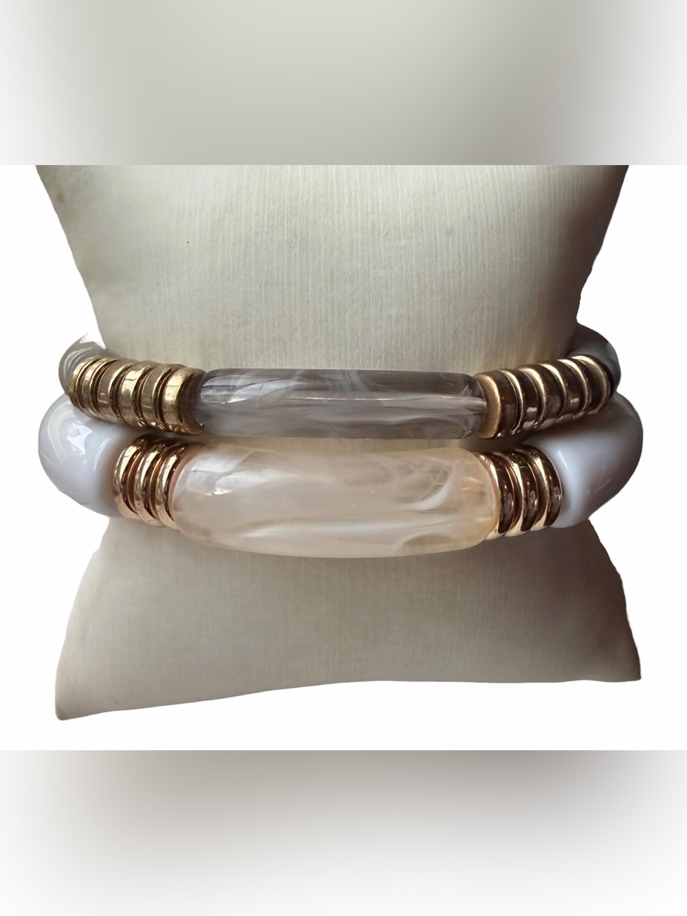 Set of 2 Curved Bangles, Acrylic Curved Tube Elastic Bracelets